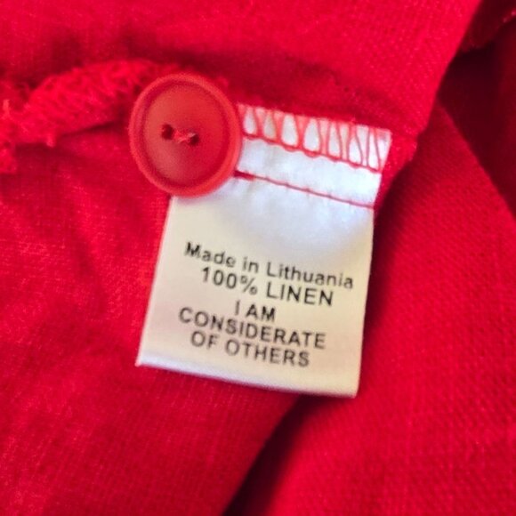 Womens Sleeveless Red Linen Button-Up Tunic Shirt With Pockets - Picture 7 of 8